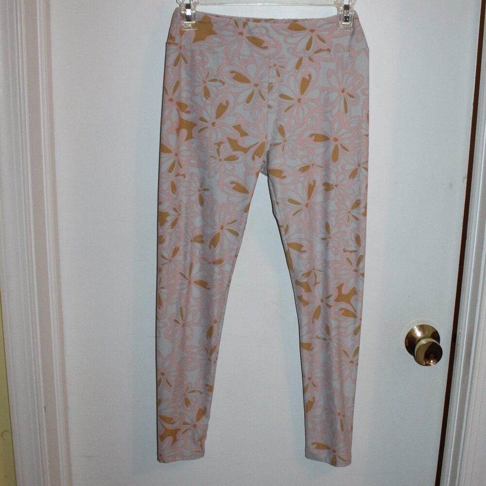 LulaRoe One Size Legging Light blue with Pink Floral Print